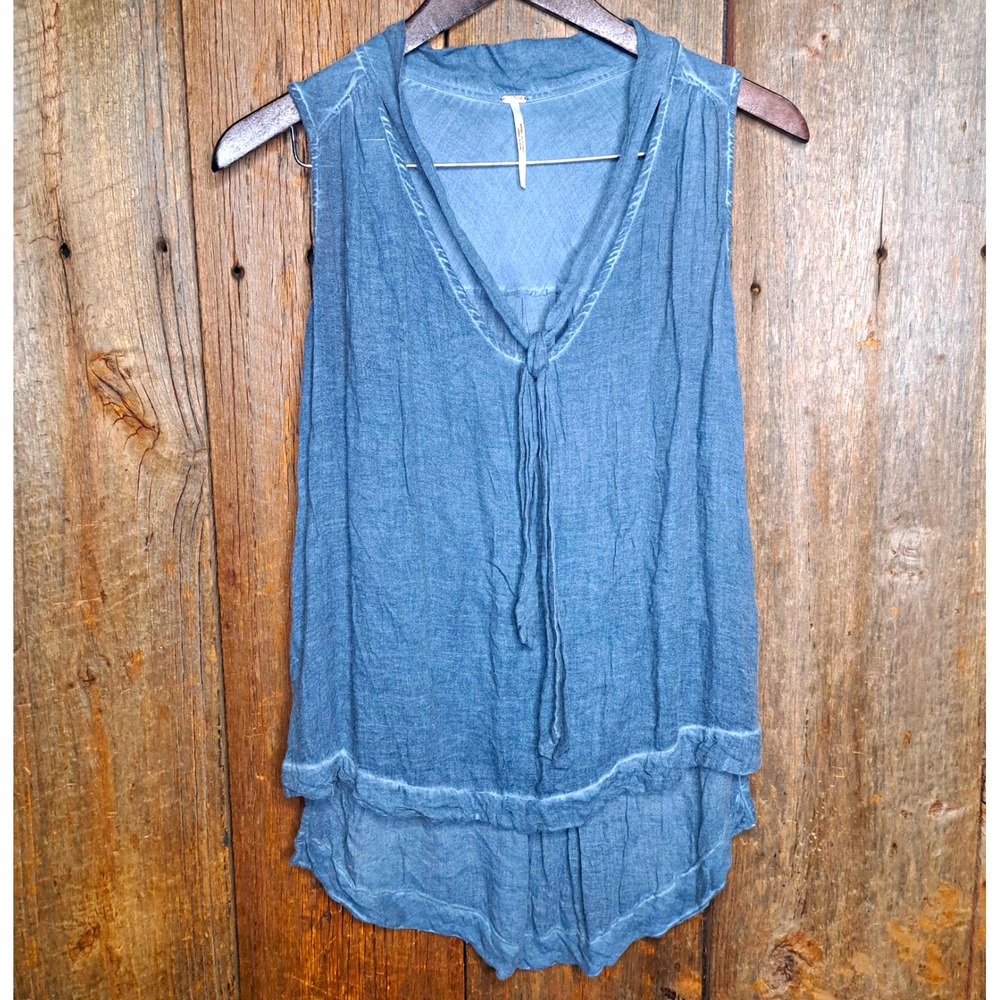 Peasant Fairycore Mineral Wash Free People Gray/Blue V-Neck Tie Front Tunic XS